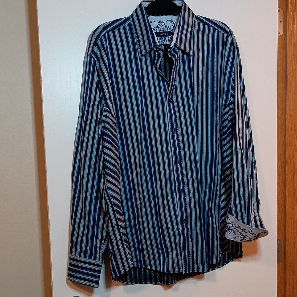 Elegant Black Navy and White Striped Men's Shirt